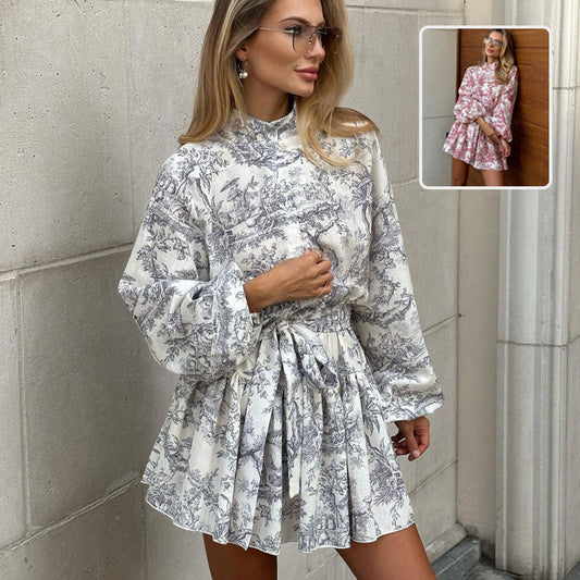 Robe élégante manches bouffantes imprimée