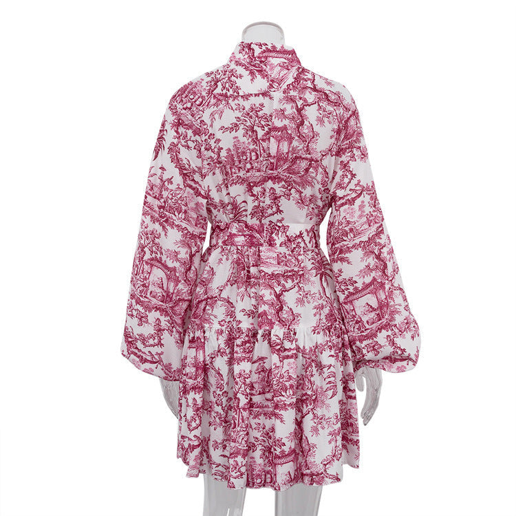 Robe élégante manches bouffantes imprimée