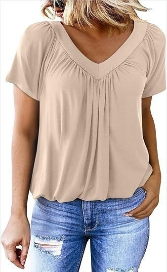 **T-shirt femme uni col V manches courtes**