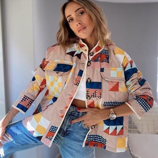 Manteau / veste matelassée en coton, imprimé à motif losange en treillis