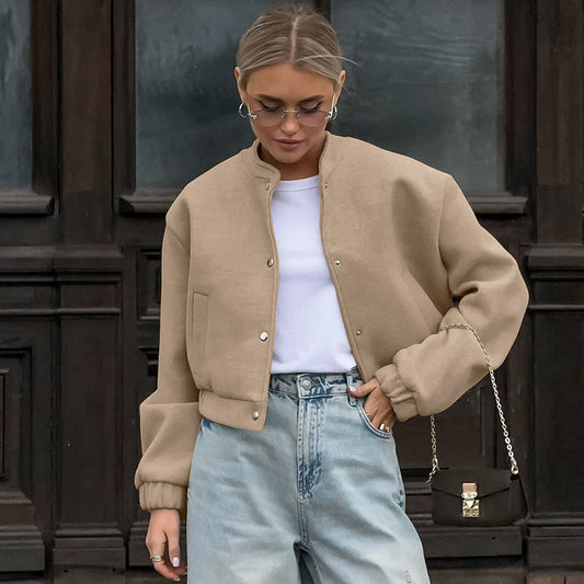 Veste de vol tendance, kaki, épaisse, à petit col montant en laine