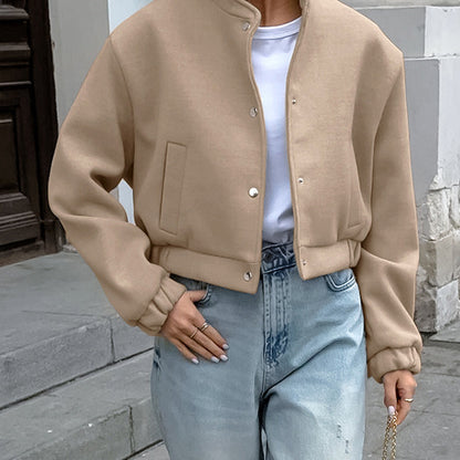 Veste de vol tendance, kaki, épaisse, à petit col montant en laine