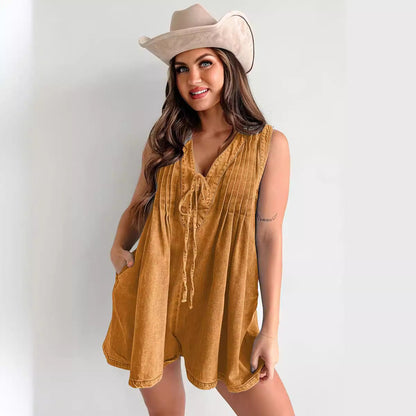 Combinaison en jean à manches courtes